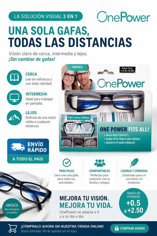 Gafas Graduables 3 en 1 OnePower™ | Visión de Cerca, Intermedia y Lejos en un Solo Par
